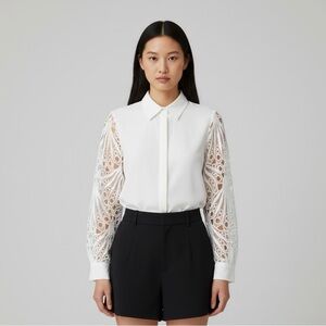 White Lace Sleeve Women's Top